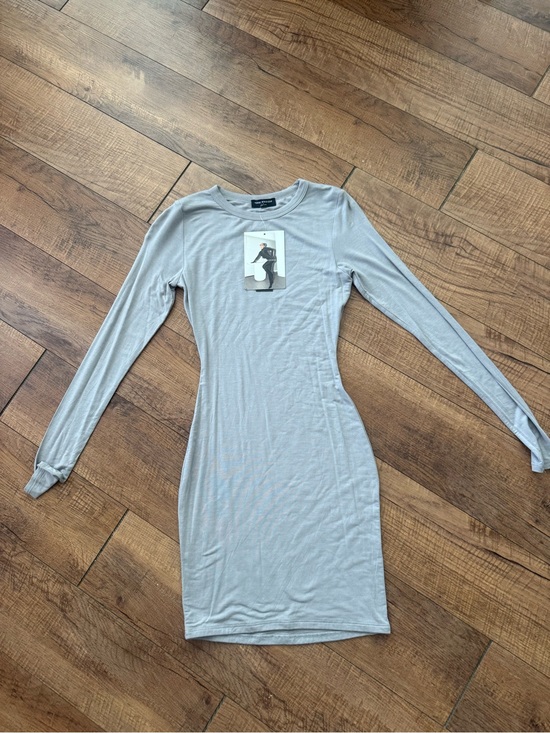 naked wardrobe Dresses & Skirts - NWT- Naked Wardrobe Long Sleeve Crewneck Bodycon Dress - Light Gray